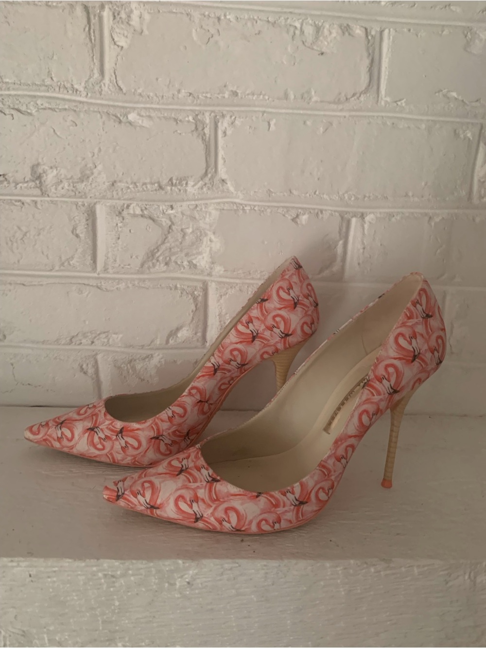 Sophia Webster “Lola” Flamingo Print Pink Slip On Pointed Toe Pumps US 9 EU 40